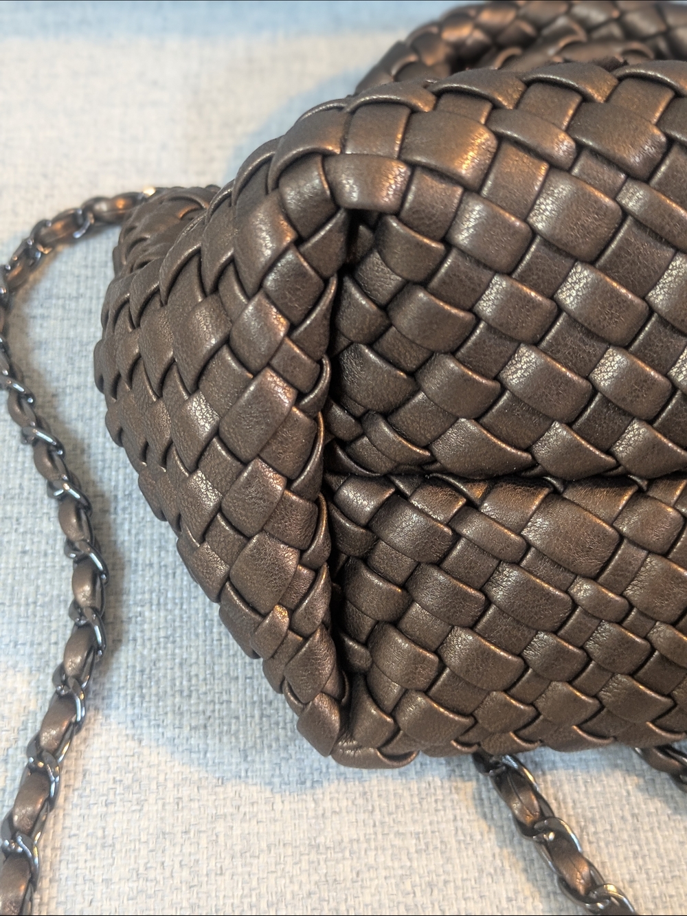 Metallic Brown Woven Mini Chain Strap Braided Handle Handbag - Picture 6 of 12